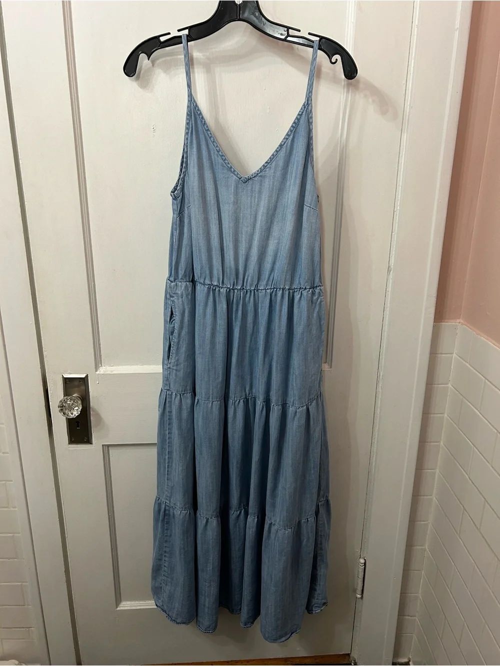 cloth & stone Light Blue Tiered Chambray Maxi Dress